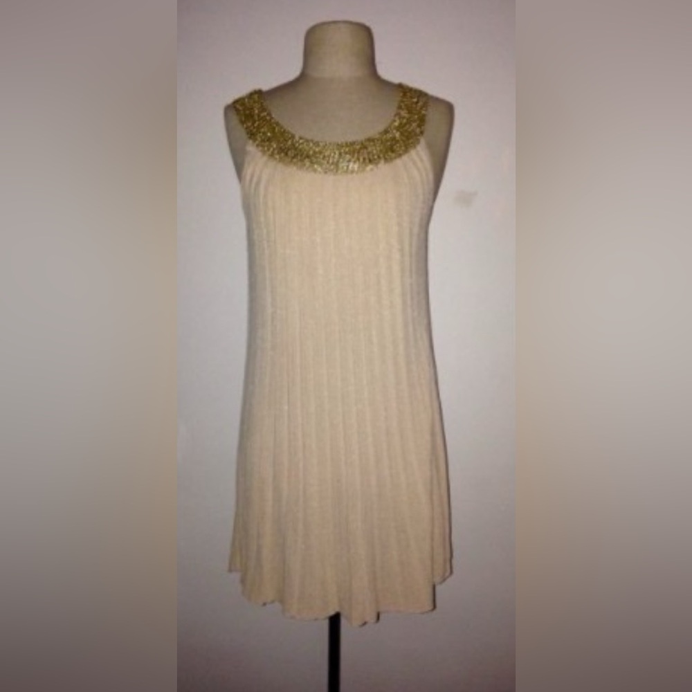 L&A Fashion: Elegant Cream Dress with Gold Accents